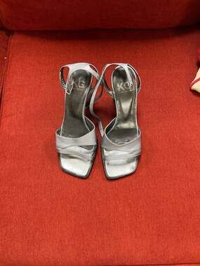 KG Kurt Geiger Silver Metallic Strappy Square Toe Heeled Sandals